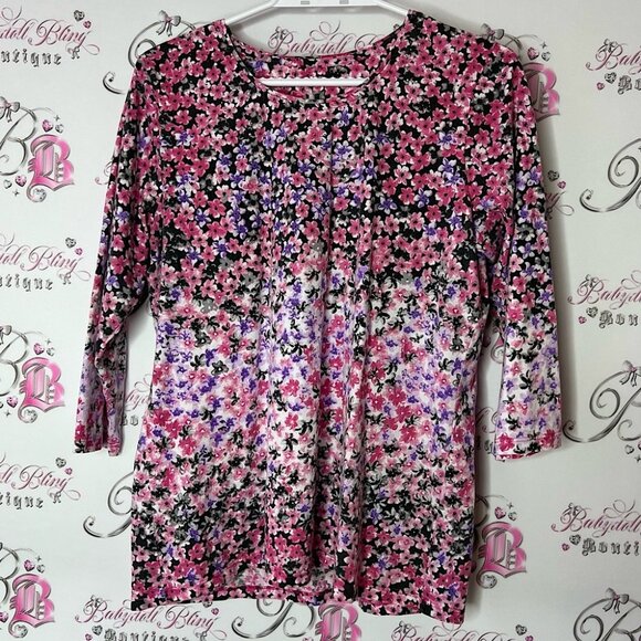 Alia Tops - Alia top rhineston crystal diamond Floral Women's Top Pink and Purple white